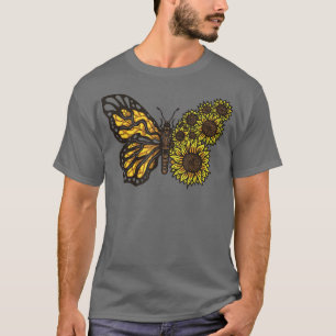 Camiseta Belo Primavera Themed Monarch Borboleta Sunflow
