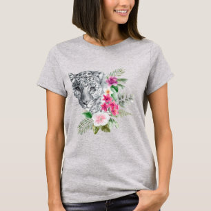 Camiseta Belo retrato da cabeça-leopardo em Watercolor