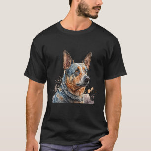Camiseta Belo Retrato em Aquarela do Cão Bovino Australiano