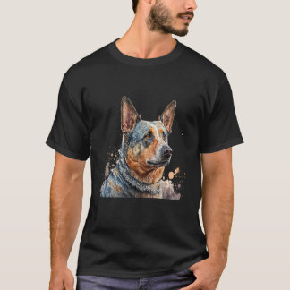 Camiseta Belo Retrato em Aquarela do Cão Bovino Australiano
