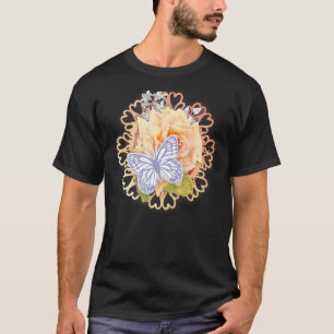 Camiseta Belo Rosa de Coração Borboleta Verde Pêssego Verme