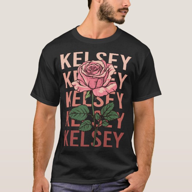 Camiseta Belo Rosa - Nome Kelsey (Frente)
