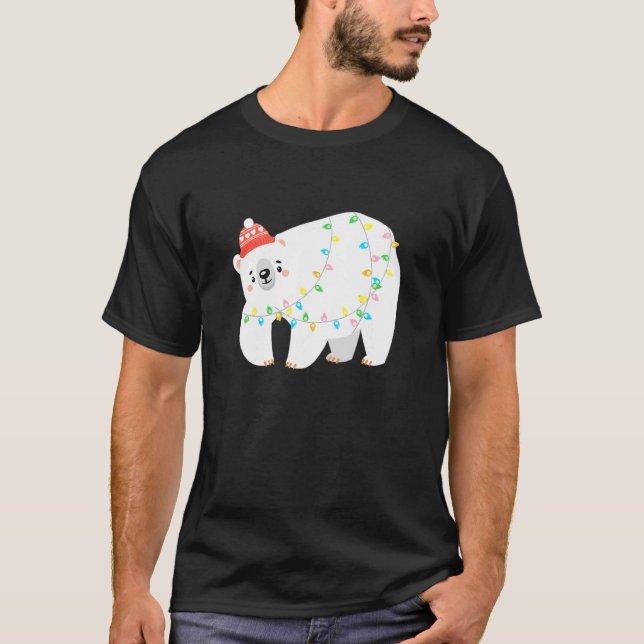 Camiseta Belo Urso Polar Ártico Ártico Luz Árvore Natal (Frente)
