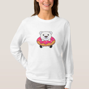 Camiseta Belo Urso Polar Engraçado Animais Rosa-Rosquinha