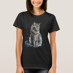 Camiseta Belo Watercolor Maine Coon cat Retrato