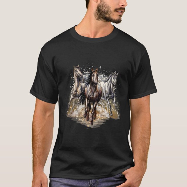 Camiseta Belos Cavalos Desenhando Cavalos De Arte Cavalando (Frente)