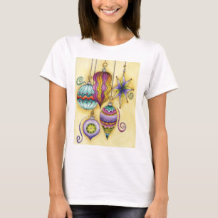 Camiseta Belos enfeites de Natal coloridos de vidro