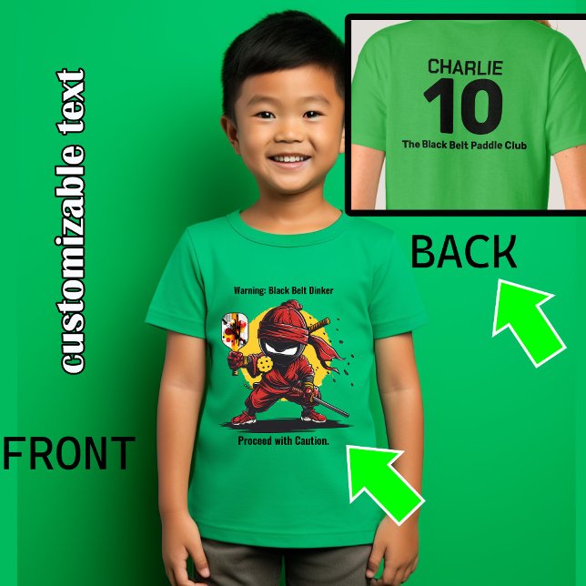 Camiseta Belt Dinker Preto (Funny Black Belt pickleball ninja with custom text on both sides)