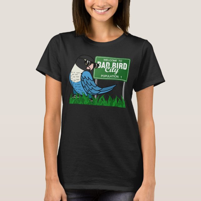 Camiseta Bem-Vindo À Cidade Má De Pássaro Eu Pássaro Mascar (Frente)
