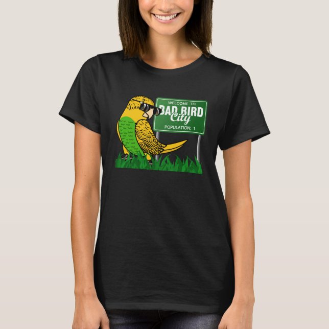 Camiseta Bem-Vindo À Cidade Má De Pássaro Eu Sou O Orçament (Frente)