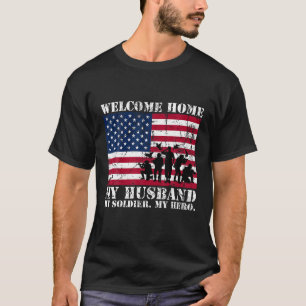 Camiseta Bem-vindo ao lar Minha Marido Esposa Militar de Em