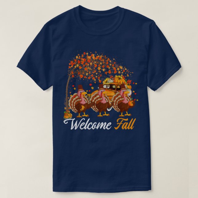 Camiseta Bem-Vindo, Árvore Três Perus Com Pumpkins Pi (Frente do Design)