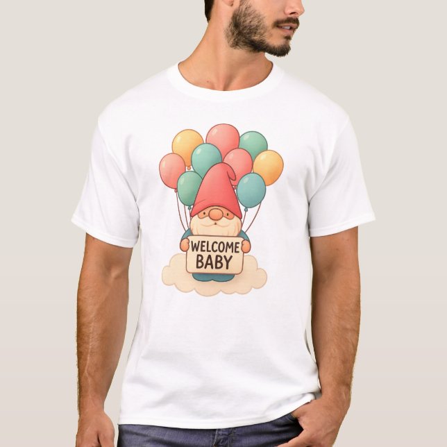 Camiseta Bem-vindo, Baby Gnomo, com Pastel Balloons (Frente)