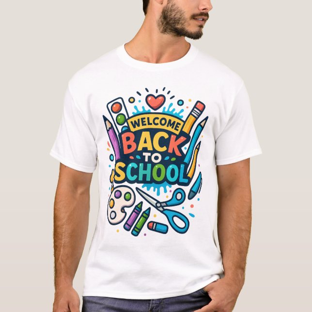 Camiseta Bem-vindo de volta à Design de Arte Divertida da E (Frente)