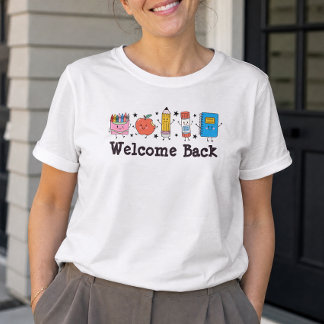 Camiseta Bem-vindo de Volta à Escola Amigos Suprimentos Esc