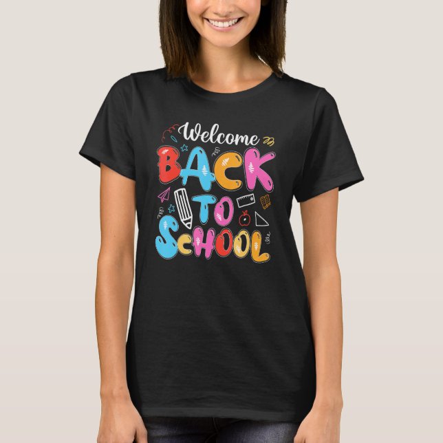 Camiseta Bem-vindo de Volta à Escola Retro Professor Aluno  (Frente)