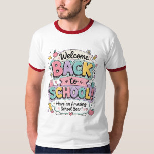 Camiseta Bem-vindo de Volta à Escola Tipografia Pastel Cute