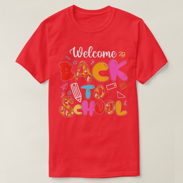 Camiseta Bem-Vindo De Volta Ao Tema Da Escola Leopard Profe (Frente do Design)