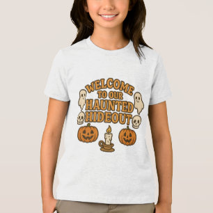 Camiseta Bem-vindo Esconderijo Assombrado Crianças Fofo Hal