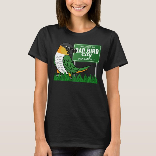 Camiseta Bem-vindos a Má Cidade de Pássaros Eu Cabeço Negro (Frente)