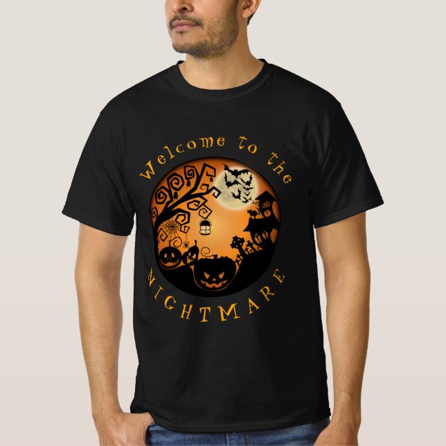 Camiseta Bem-vindos ao Pesadelo do Halloween Pumpkin Person (Frente)