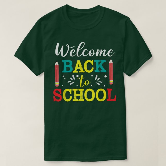 Camiseta Bem-vindos de volta ao primeiro dia de alunos da e (Frente do Design)