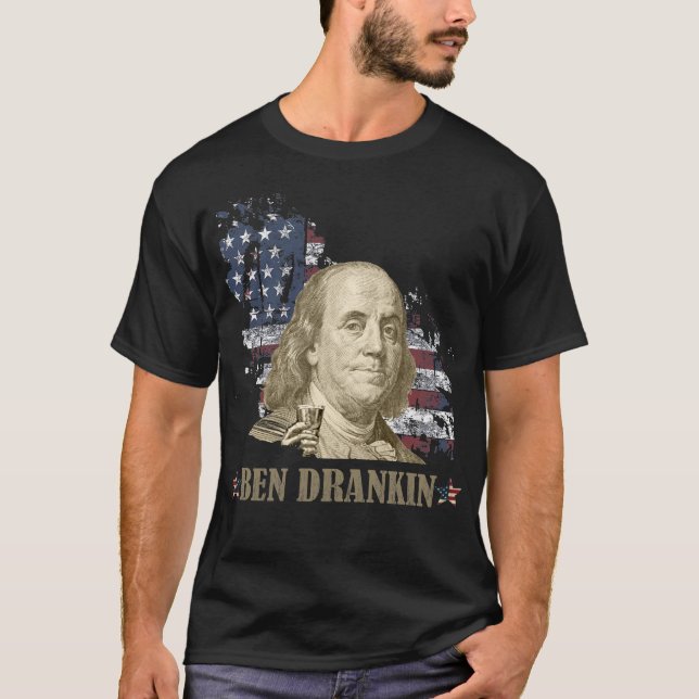 Camiseta ben dranken, benjamin franklin, 4 de julho (Frente)