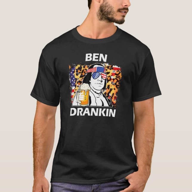 Camiseta Ben Drankin 4th July Beer Benjamin Franklin Leopar (Frente)