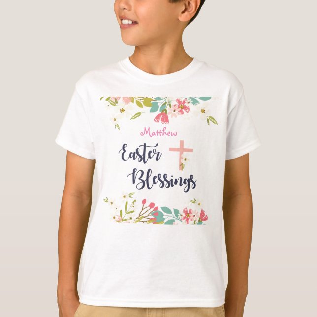 Camiseta Bênçãos de páscoa das flores de Cristo risen (Frente)