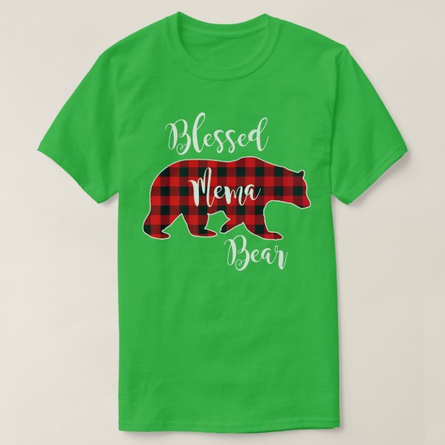 Camiseta Bendito Mema Bear Vermelho Buffalo Xadrez Gran (Frente do Design)