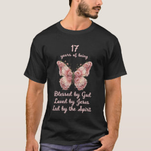 Camiseta Bendito por Deus por 17 Anos Borboleta Rosa Aniver