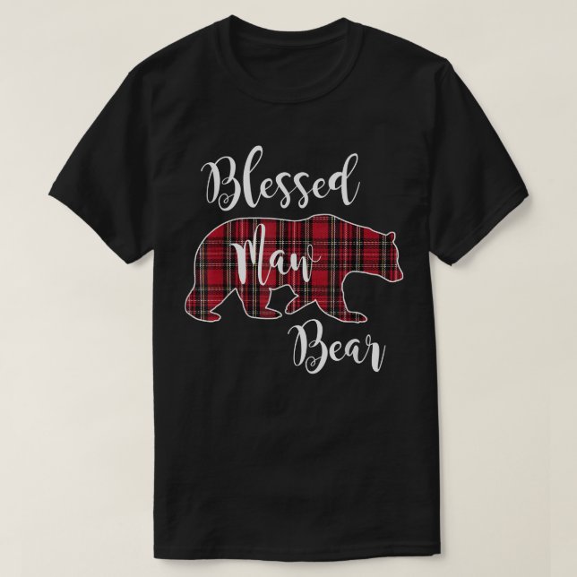 Camiseta Bendito Urso Vermelho Tartan Xadrez Mama Mot (Frente do Design)