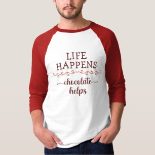 Camiseta Benefícios do chocolate, a vida ajuda o chocolate.