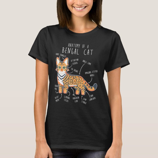 Camiseta Bengal Cat Anatomy  Cute Pet Bengal Mom Cat Dad (Frente)