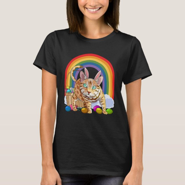 Camiseta Bengal Cat Easter Eggs Bunny Rabbit (Frente)