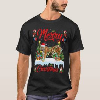 Camiseta Bengal Tiger Lover Lighting Santa Hat Bengal Tiger