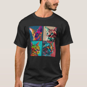 Camiseta Bengala Cat Pop Ilustração de Animais Coloridos