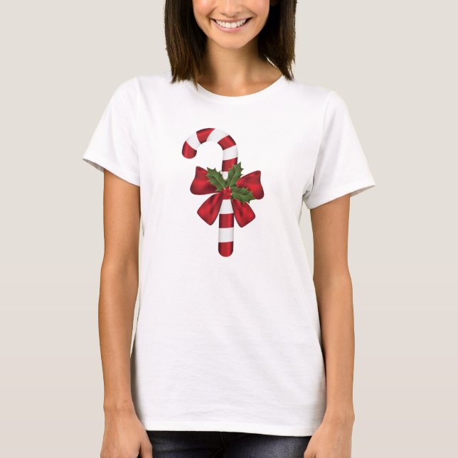 Camiseta Bengala com um laço e azevinho de Natal (Frente)