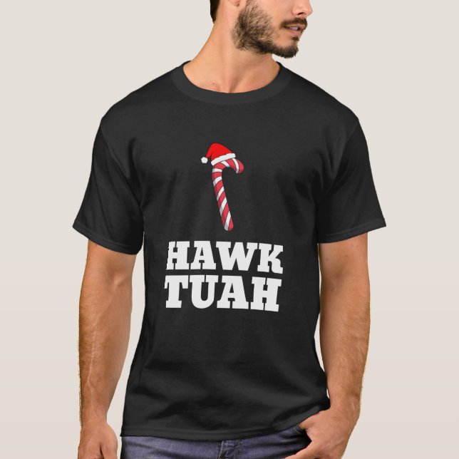 Camiseta Bengala de Natal Candy Cane Hawk Tuah Cuspir Naqui (Frente)