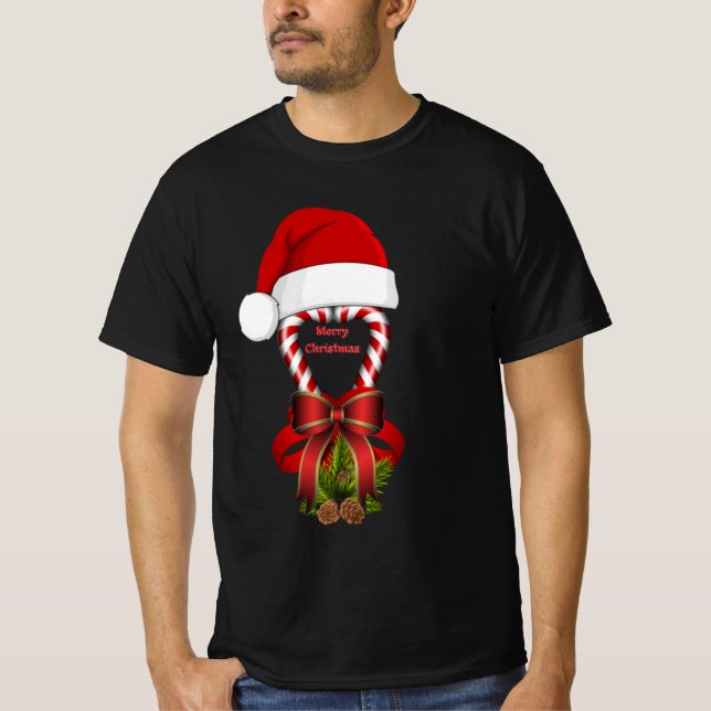 Camiseta Bengala de Natal de Hortelã Vermelha (Frente)