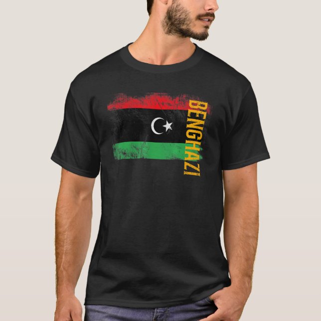 Camiseta Benghazi Líbia Bandeira Para Homens Líbios Mulhere (Frente)