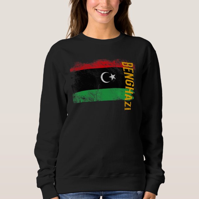 Camiseta Benghazi Líbia Bandeira Para Homens Líbios Mulhere (Frente)