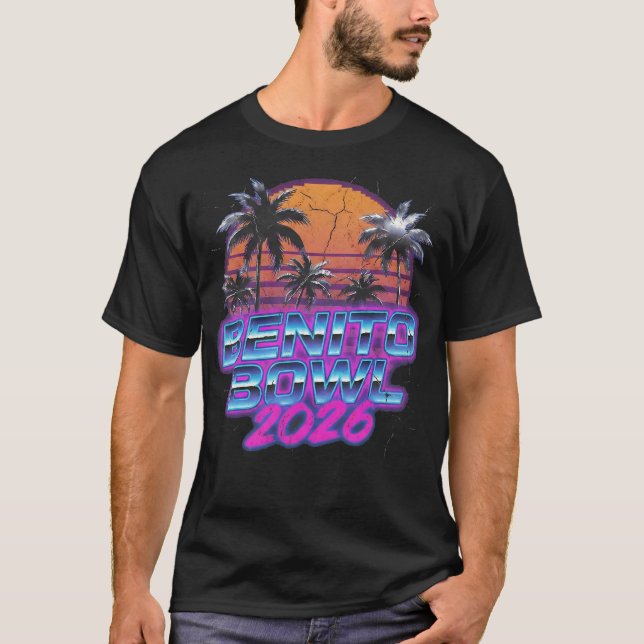 Camiseta Benito Bowl 2026 Música Retro Synthwave (Frente)