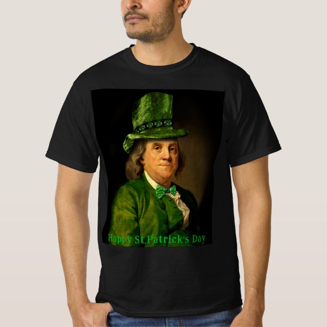 Camiseta Benjamin Franklin Clover Dia de São Patrício (Frente)