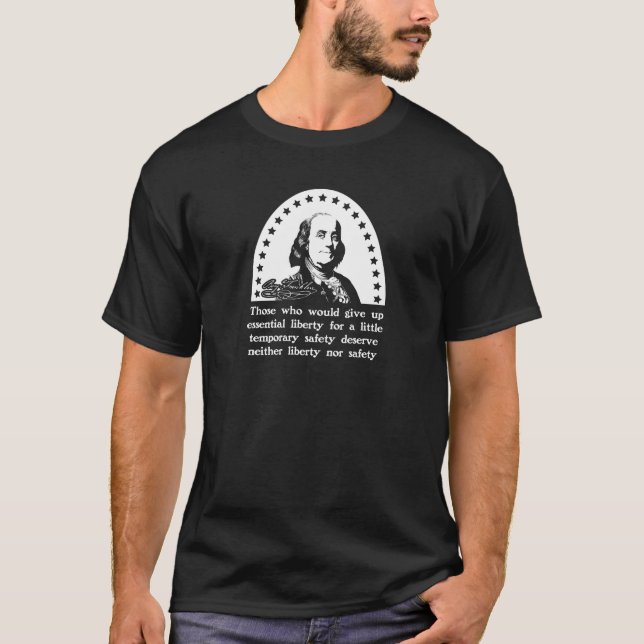 Camiseta Benjamin Franklin - Liberdade e segurança (Frente)