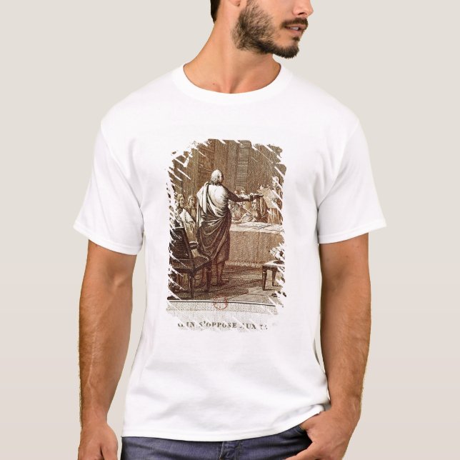 Camiseta Benjamin Franklin que apresenta sua oposição (Frente)