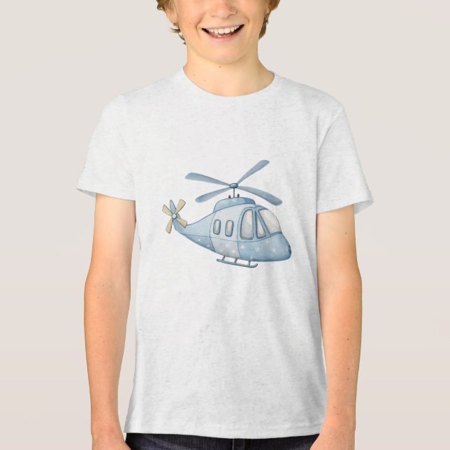 Camiseta Berçário de Helicóptero Aquarela Azul Noite Estrel (Frente)