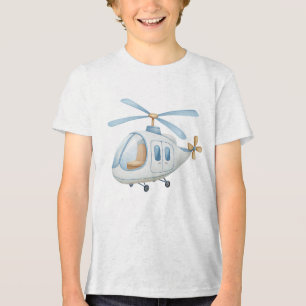 Camiseta Berçário de Menino de Helicóptero com Aquarela Azu