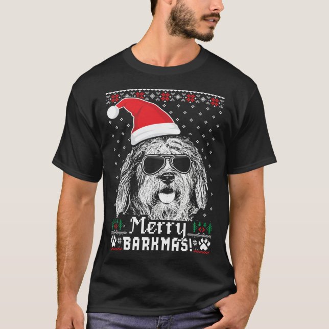 Camiseta Bergamasco Shepherd Merry Barkmas Christmas (Frente)