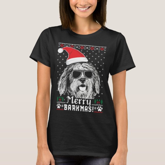 Camiseta Bergamasco Shepherd Merry Barkmas Christmas (Frente)